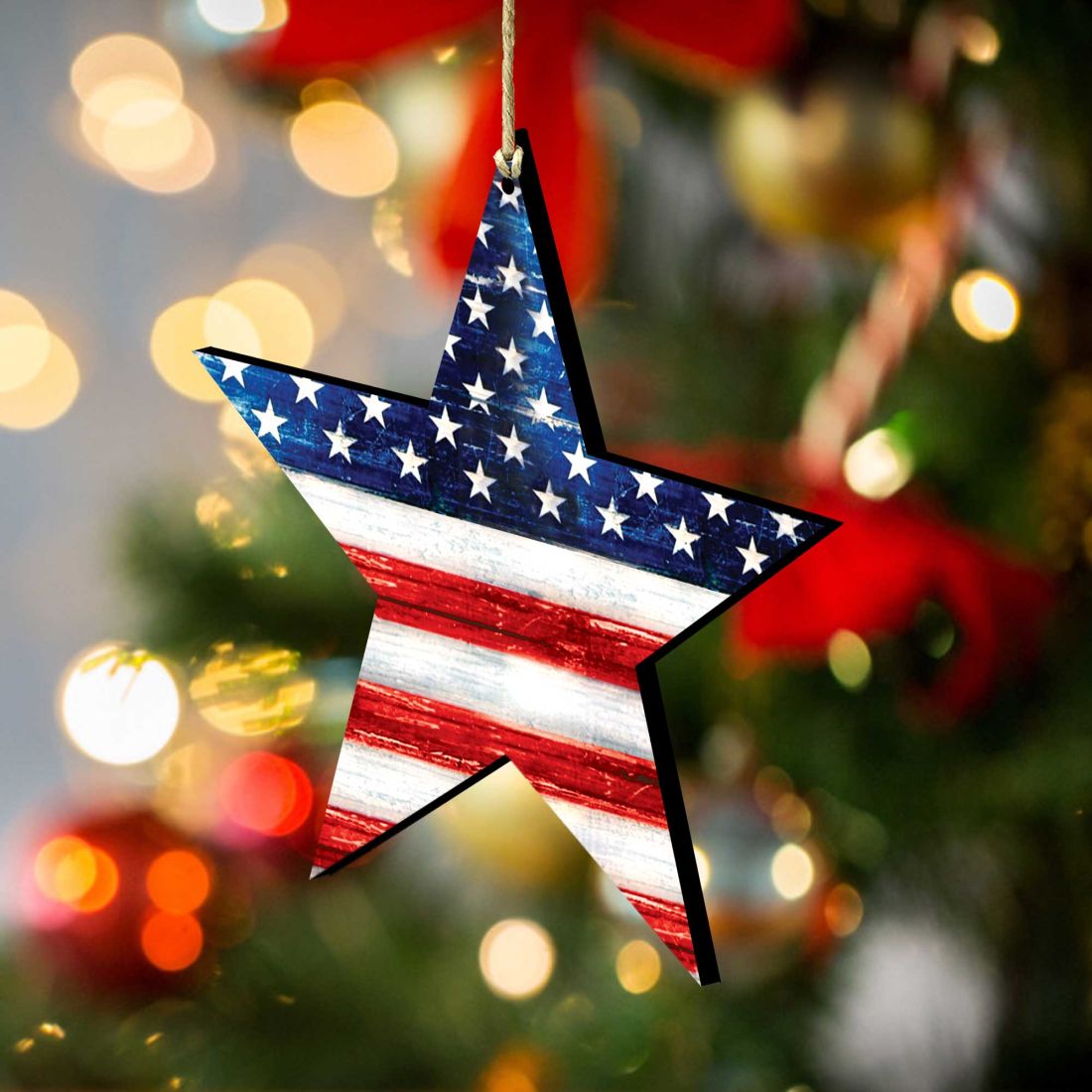 Patriotic US Star Rustic Wooden Ornaments - American Patriotic Decor - 8198917