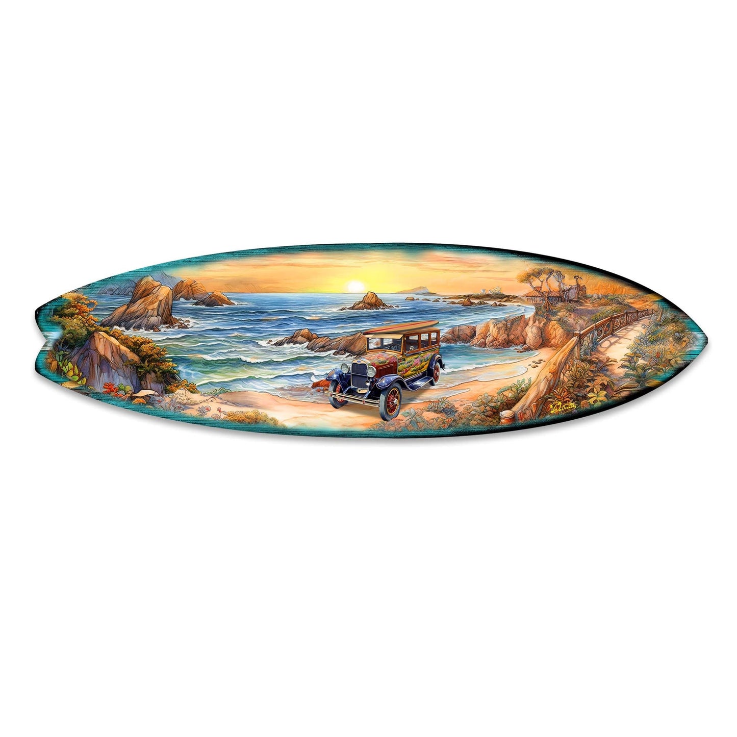 Sunrise at the Beach Surfboard Coastal Wall Art by G. DeBrekht - Coastal Holiday Decor - 8490124HS