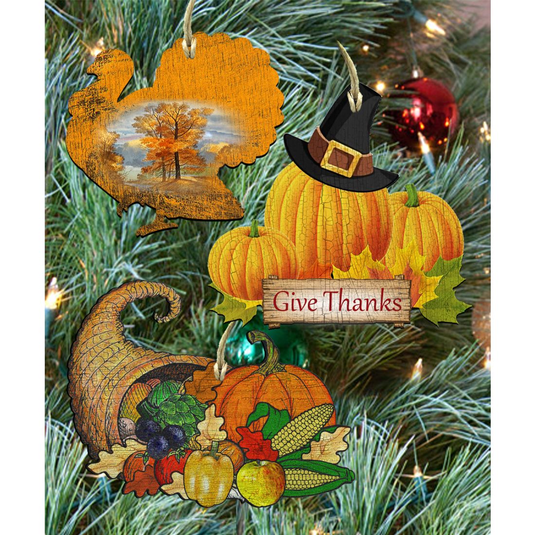 Thanksgiving Wooden Ornaments Set of 3 by G. DeBrekht - Thanksgiving Halloween Decor - 8100034S3