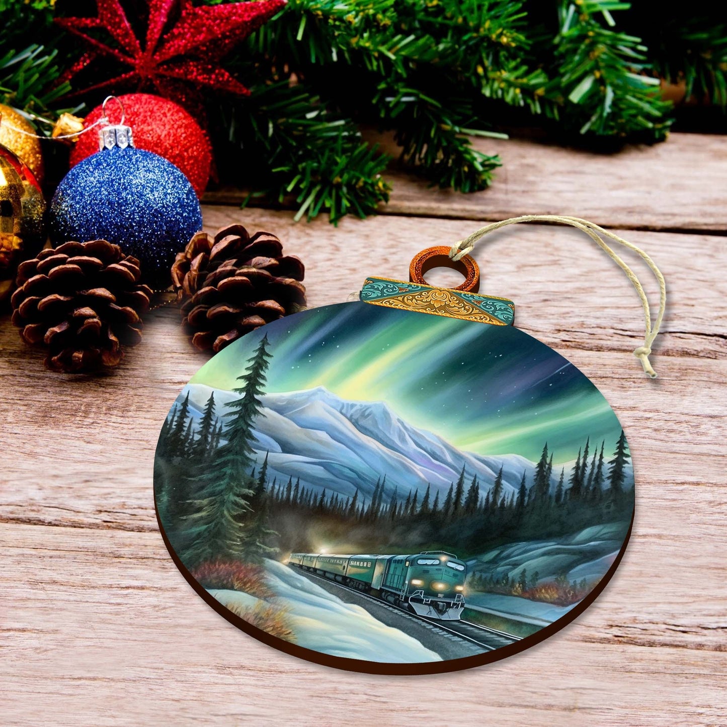 Arctic Light Show Wooden Ornaments by G.Debrekht - Wildlife Holiday Decor - 870040