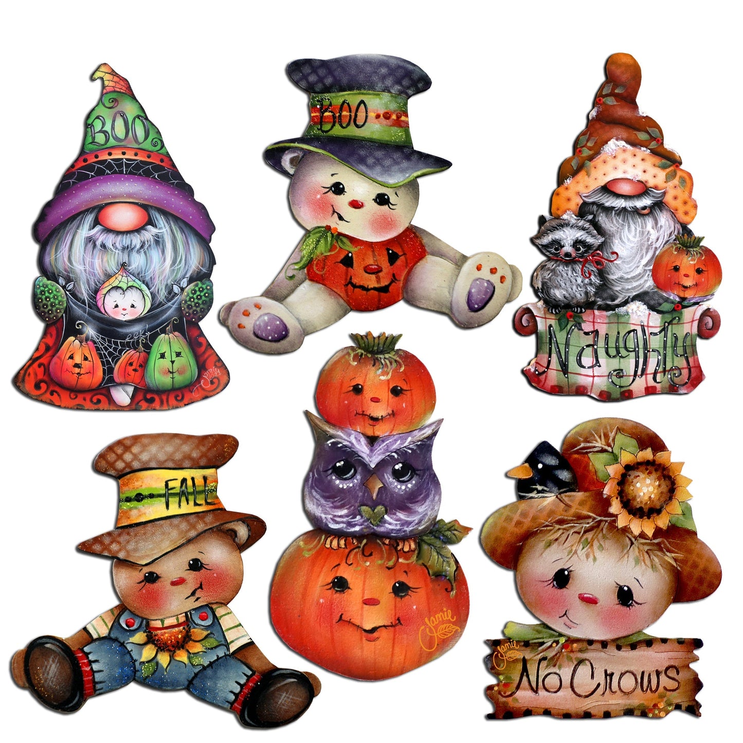 Hello Fall - Pumpkin, Scarecrow, Gnome Decorative Wooden Magnets Set of 6 by Jamie Mills-Price - Thanksgiving Decor - 8090047G-S6