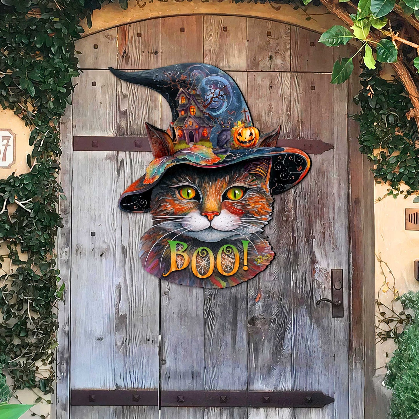 Halloween Cat in a Hat Holiday Door Decor by G. DeBrekht - Halloween Decor - 8652792H