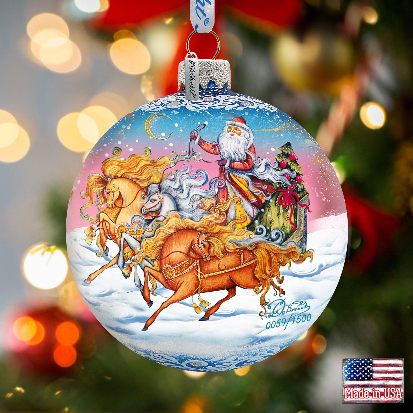 Sleigh Ride Ball Glass Ornament Limited Edition by G. DeBrekht - 73850