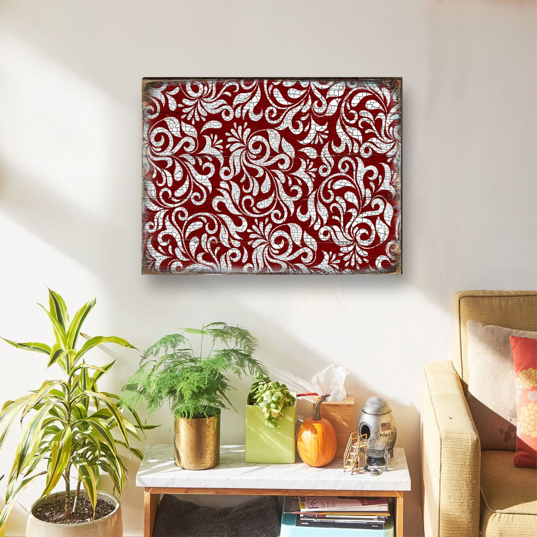 Red Floral Rustic Wooden Wall Art by G. DeBrekht - Floral Ornamental Decor - 95001B