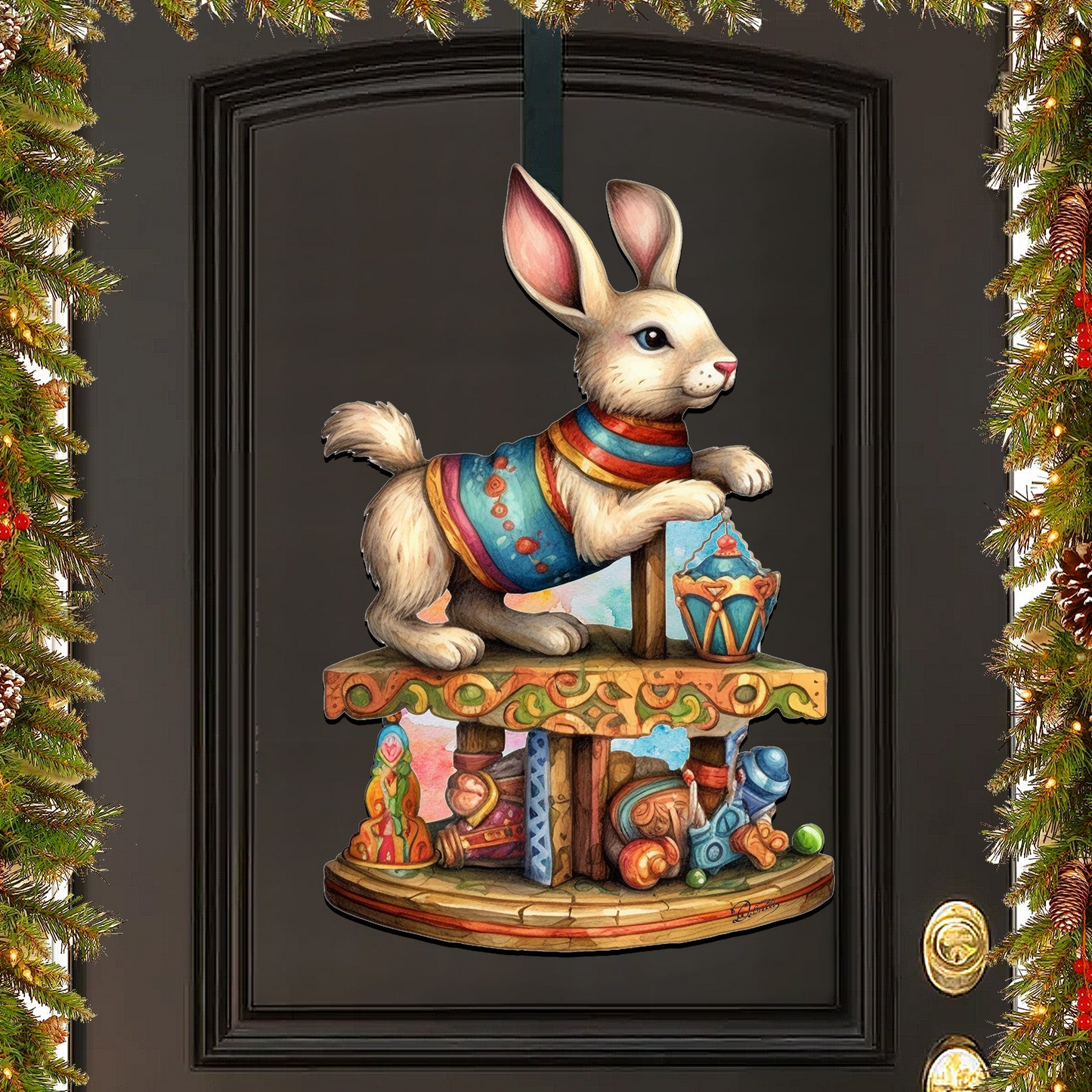 Carousel Bunny with Toys Holiday Door Decor by G. Debrekht - Christmas Decor - 8611086H
