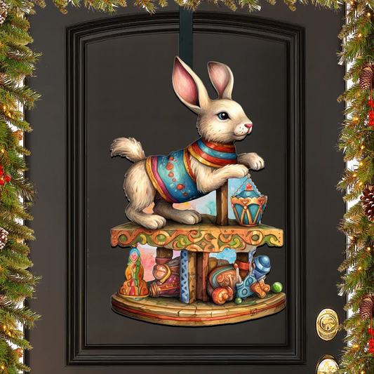 Carousel Bunny with Toys Holiday Door Decor by G. Debrekht - Christmas Decor - 8611086H