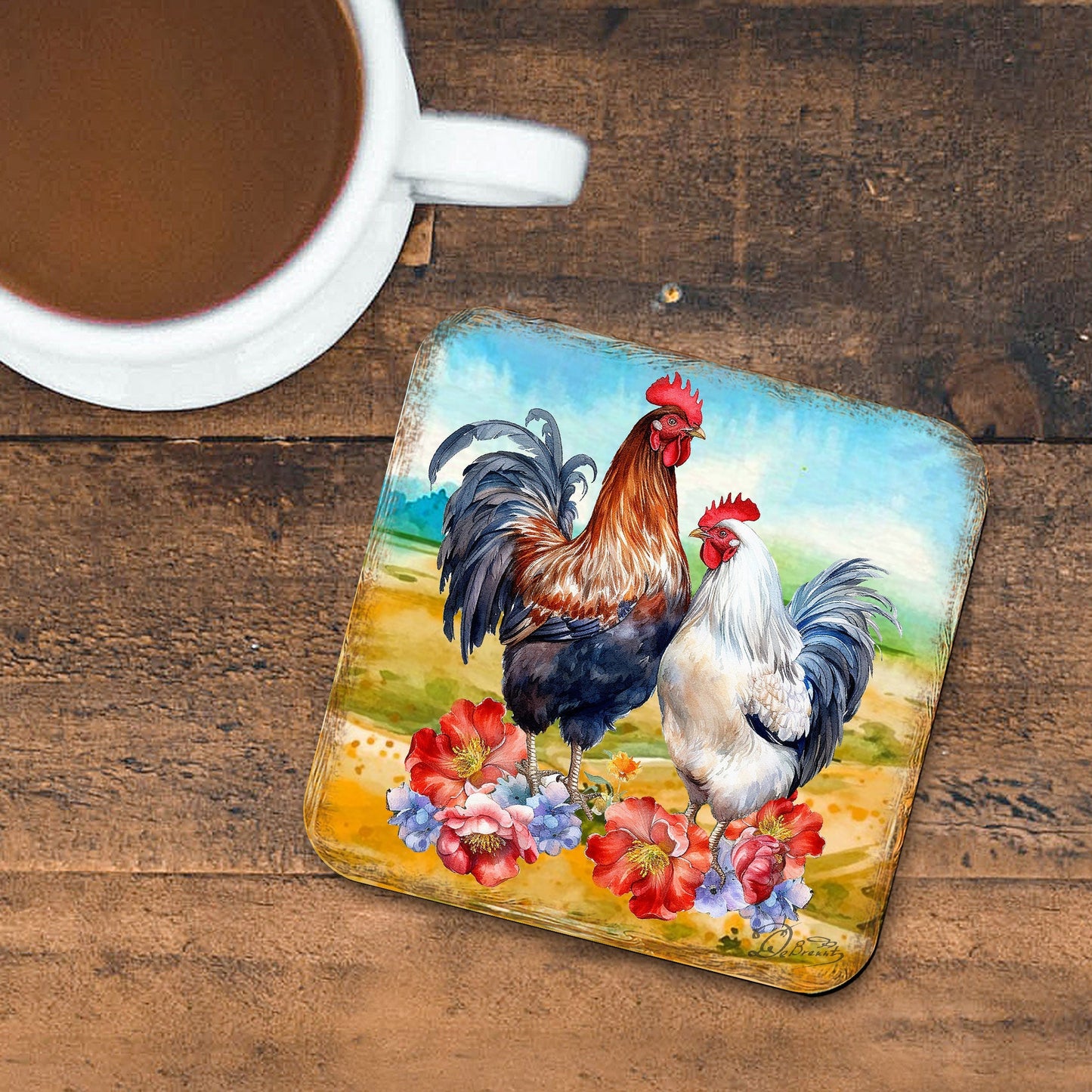 Spring on a Farm Wooden Cork Coasters Gift Set of 4 by G. Debrekht - Easter Spring Decor  - 8199436C-S4