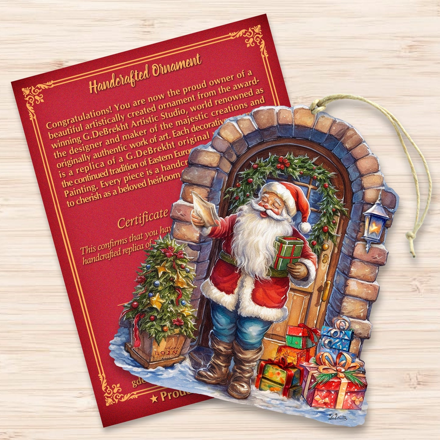 Santa's Surprise Visit Holiday Wooden Ornaments by G. Debrekht Christmas Santa Snowman Decor - 8611045