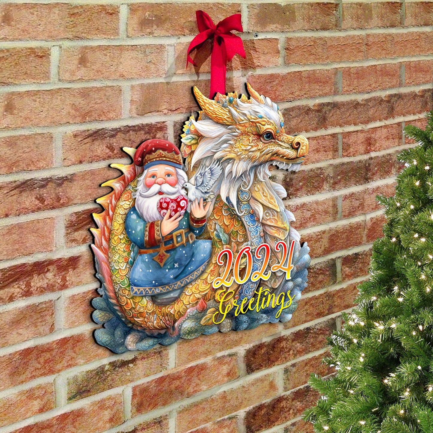 2024 Dated Santa with Dragon Holiday Door Decor by G. Debrekht - Christmas Santa Snowman Decor - 8611088H