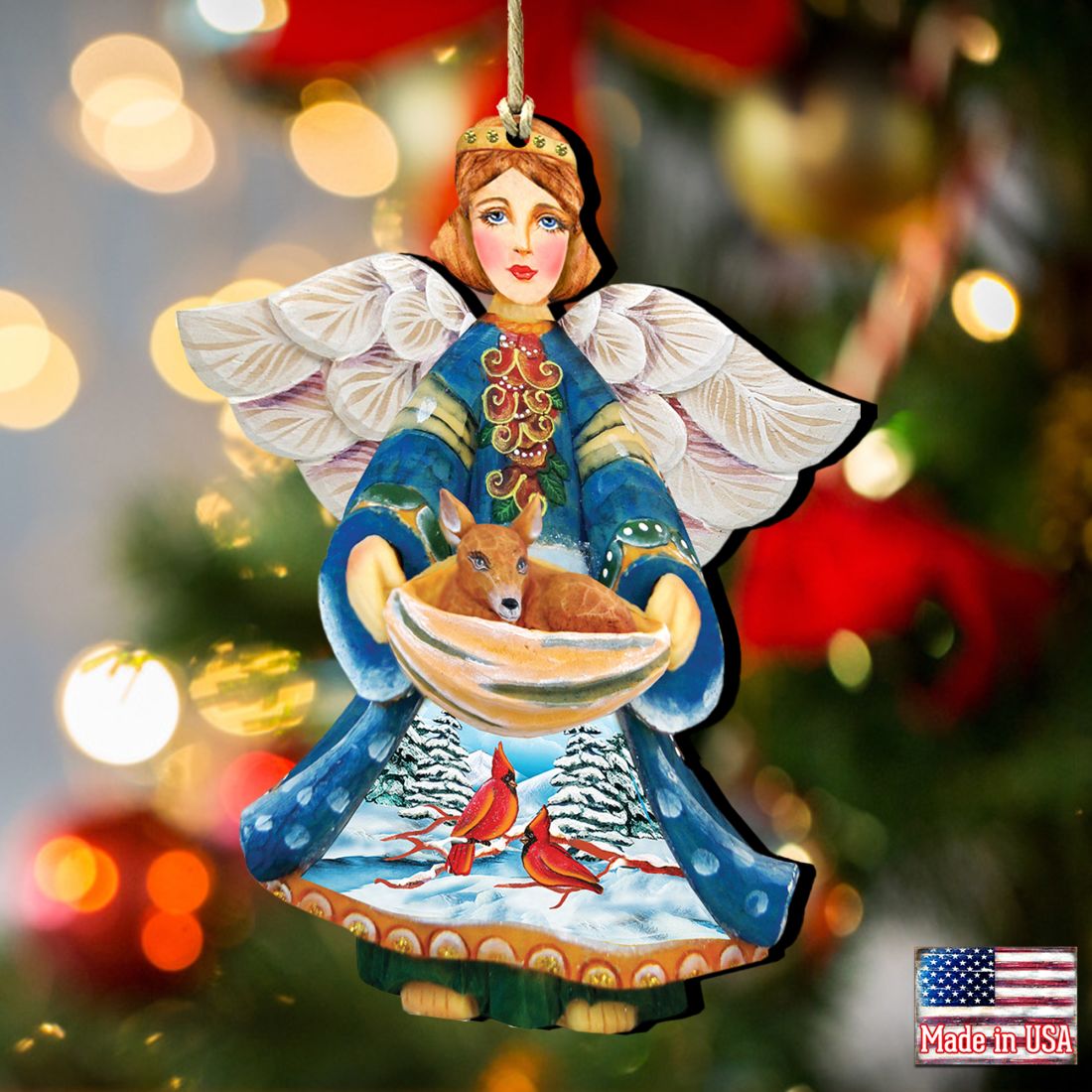 Cardinal Deer Angel Wooden Ornaments by G. DeBrekht - Nativity Holiday Decor - 8152510