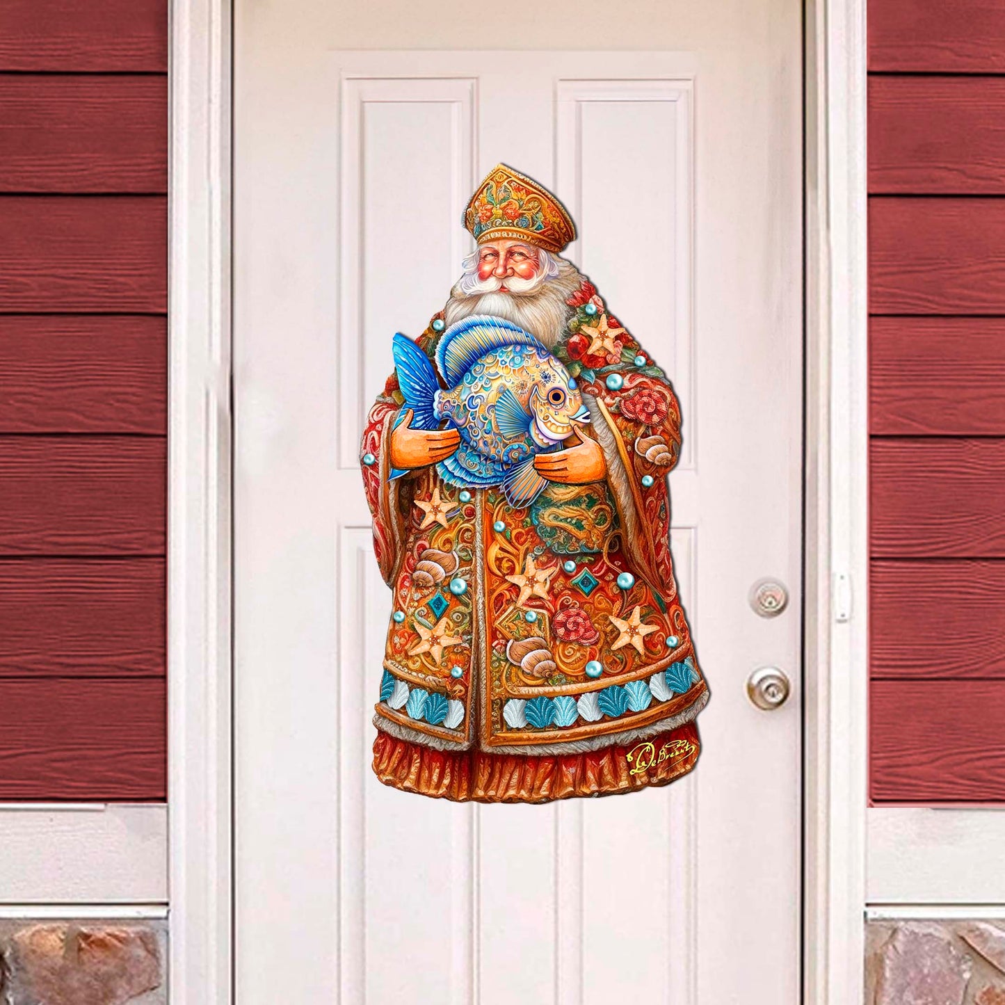 Santa with Fish Holiday Door Decor by G. Debrekht - Christmas Santa Snowman Decor - 8691411H