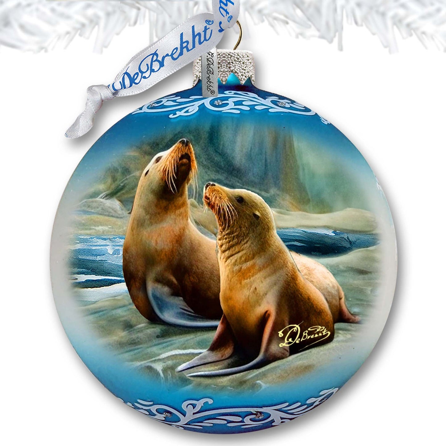 Coastal Sea Lions Glass Ornament by G. Debrekht - Wildlife Holiday Decor - 73388