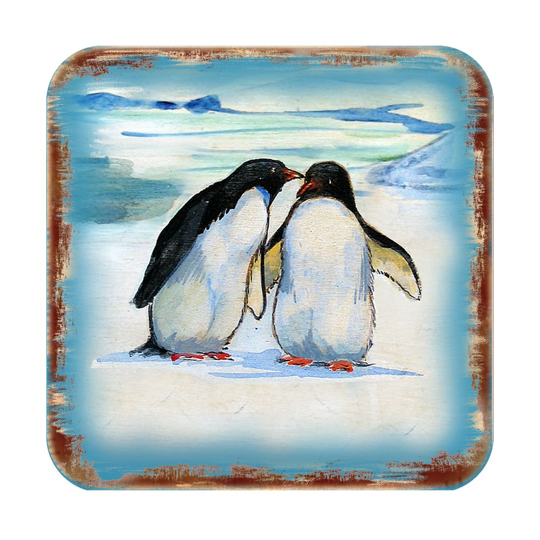 Penguins Wooden Cork Coasters Gift Set of 4 by Nature Wonders - Nature Wildlife Decor  - 95382C-S4