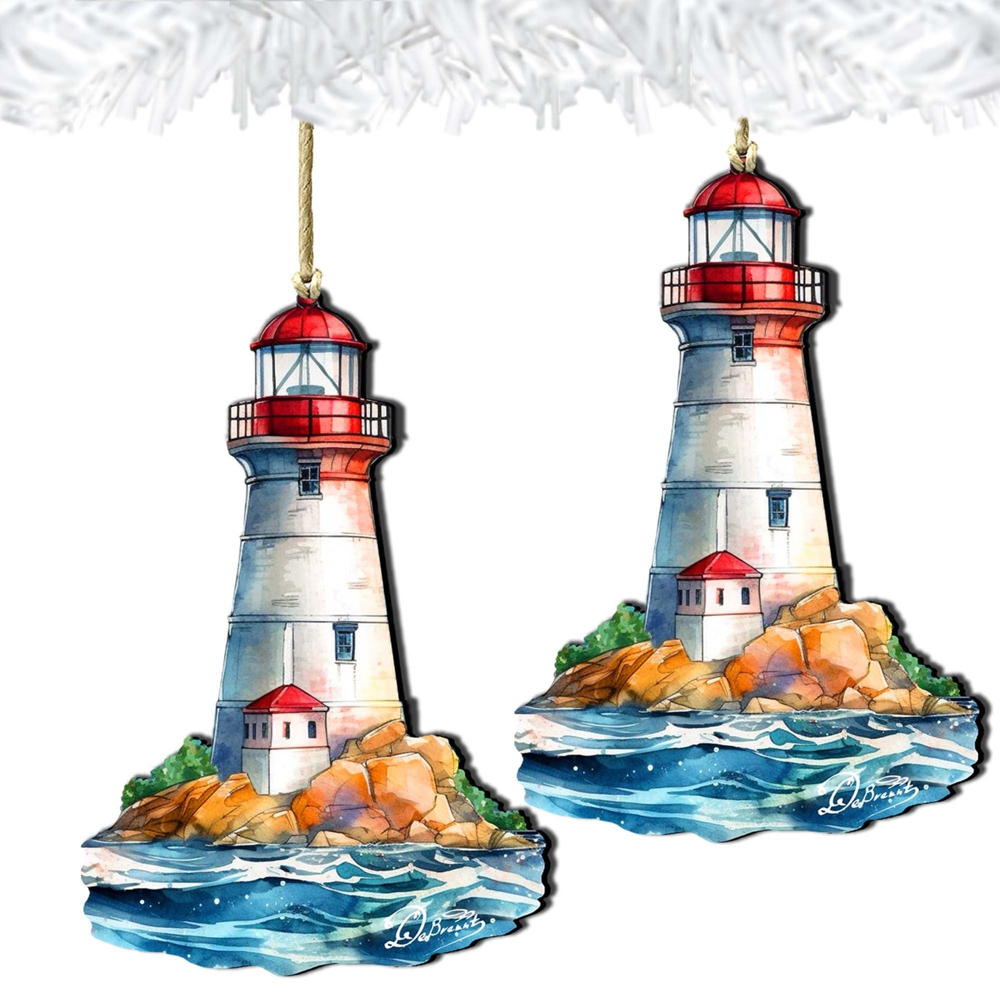 Nautical Christmas Ornaments - Lighthouse Wooden Ornaments by G.Debrekht Coastal Holiday Decor - 8688197