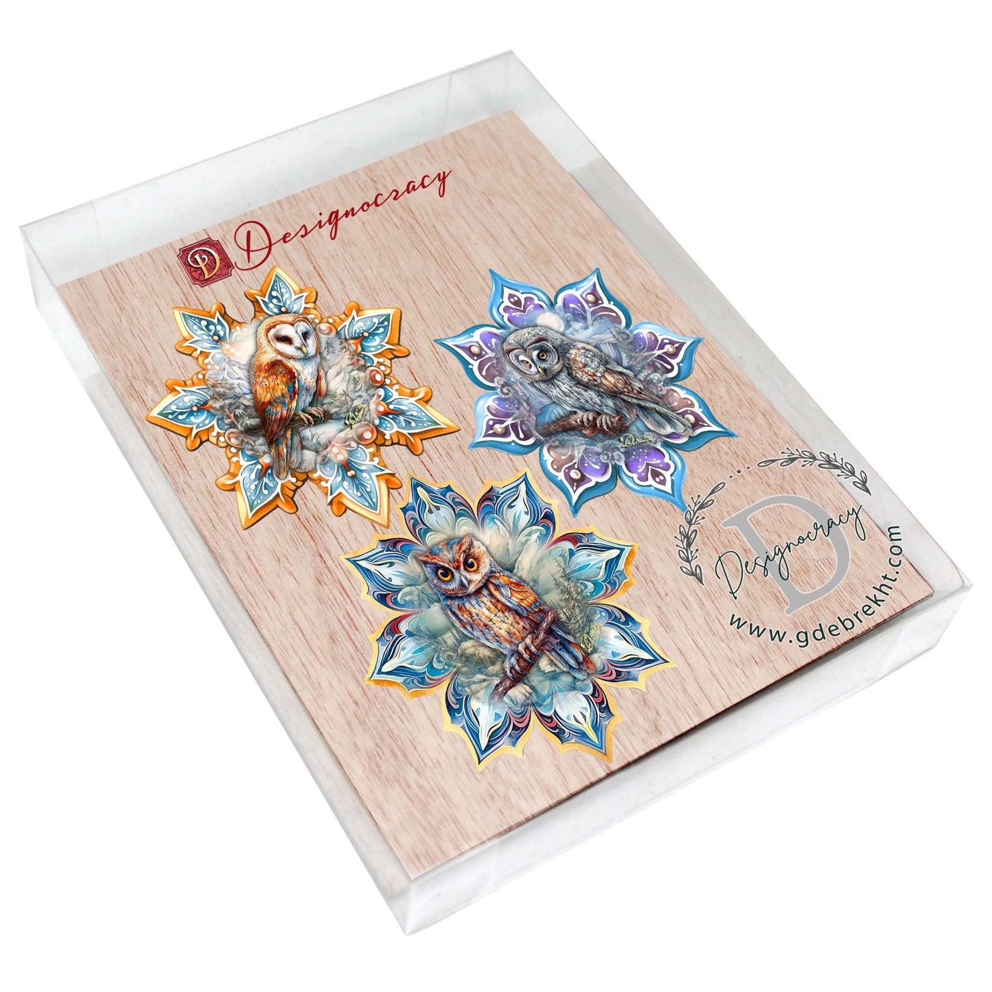 Owls Snowflake Wooden Ornaments Set of 3 by G. Debrekht - Nature Wildlife Decor - 8090152-S3