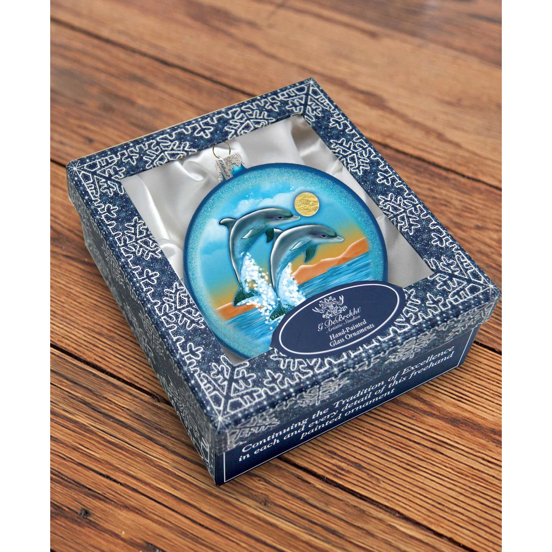 Dolphins Fly Glass Ornament by G. DeBrekht - Coastal Holiday Decor - 744-023