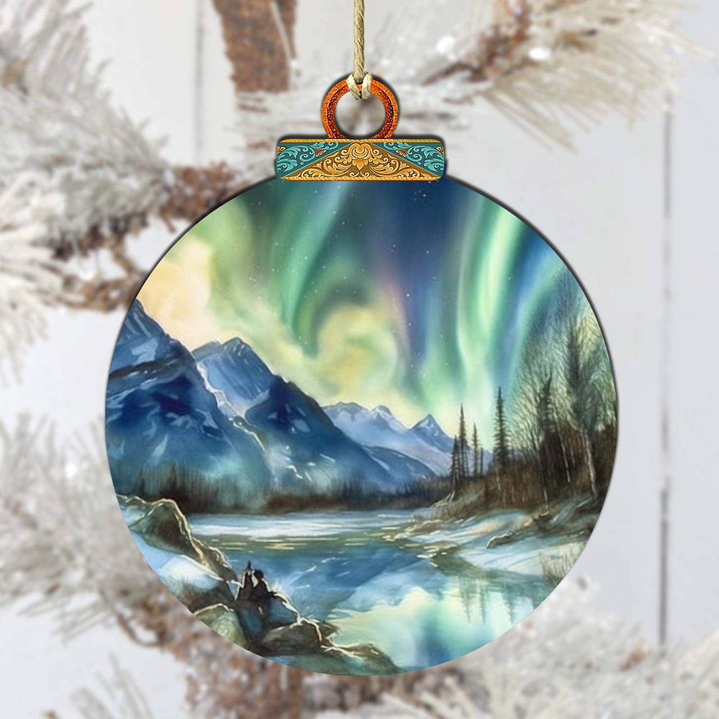Alaskan Northern Lights Wooden Ornaments by G.Debrekht - Wildlife Holiday Decor - 870039
