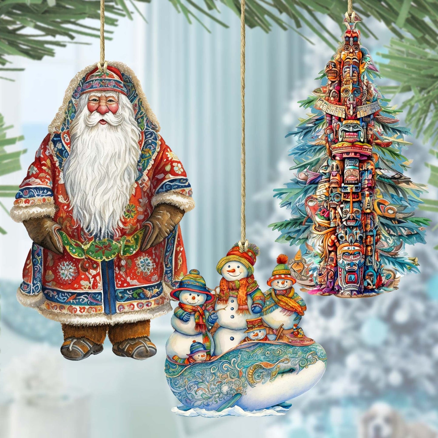 Santas Around the World - Alaskan Inspired Santa - Wooden Ornaments Set of 3 by G. DeBrekht Christmas Santa Snowman Decor - 8091314S3
