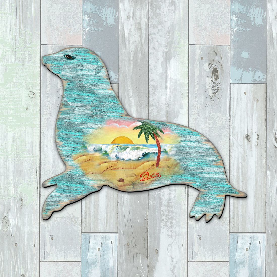 Sea Lion Coastal Door Decor by G. DeBrekht - Coastal Holiday Decor - 8198532H
