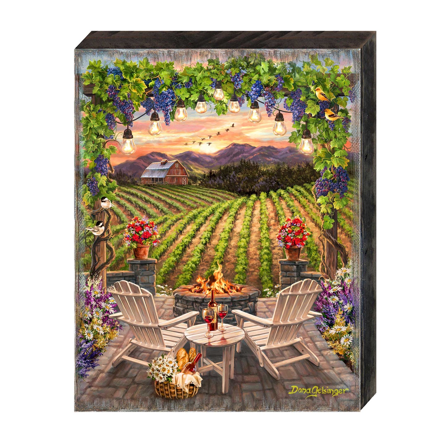 Wine at Sunset Block Wall Art by D. Gelsinger - Family Love Decor - 95684B-DG