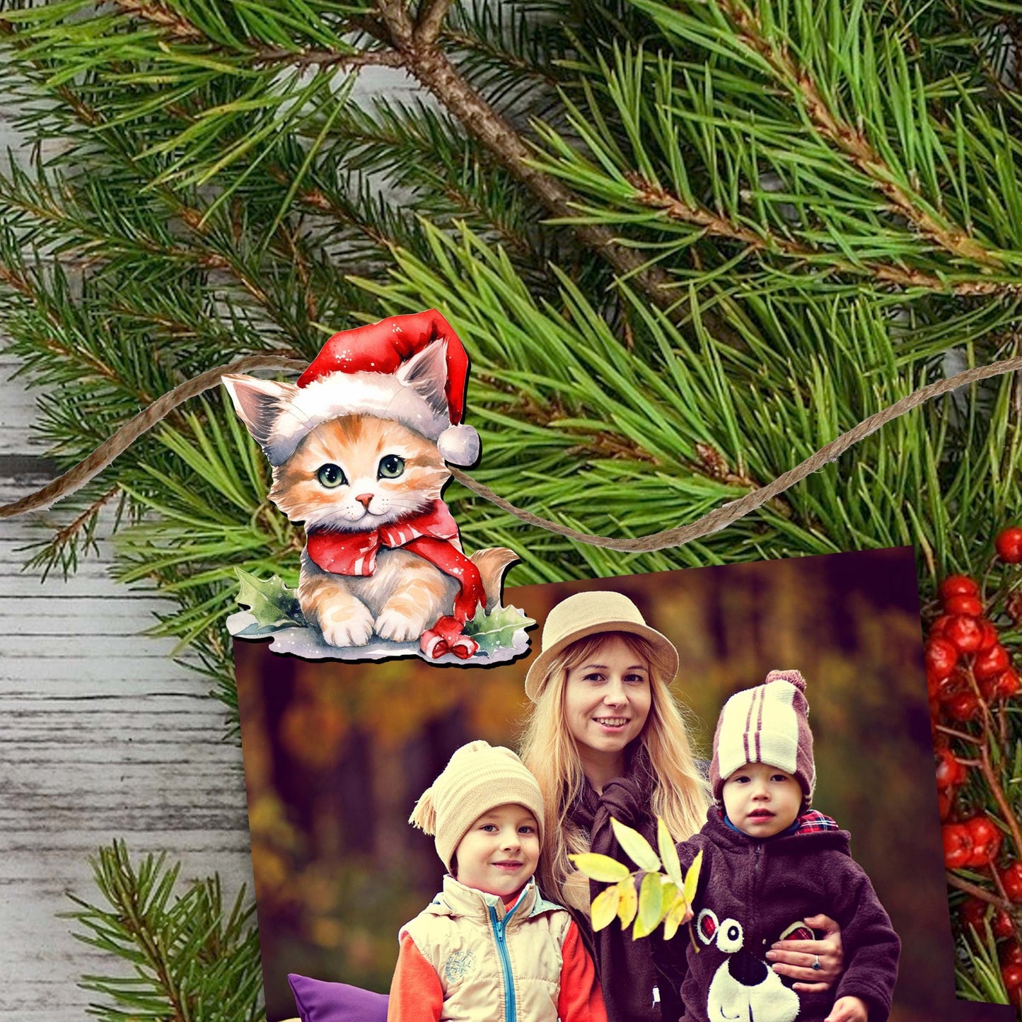 Christmas Cats Decorative Wooden Clip-on Ornaments of 6 by G. Debrekht - Christmas Decor - 8090016C-S6