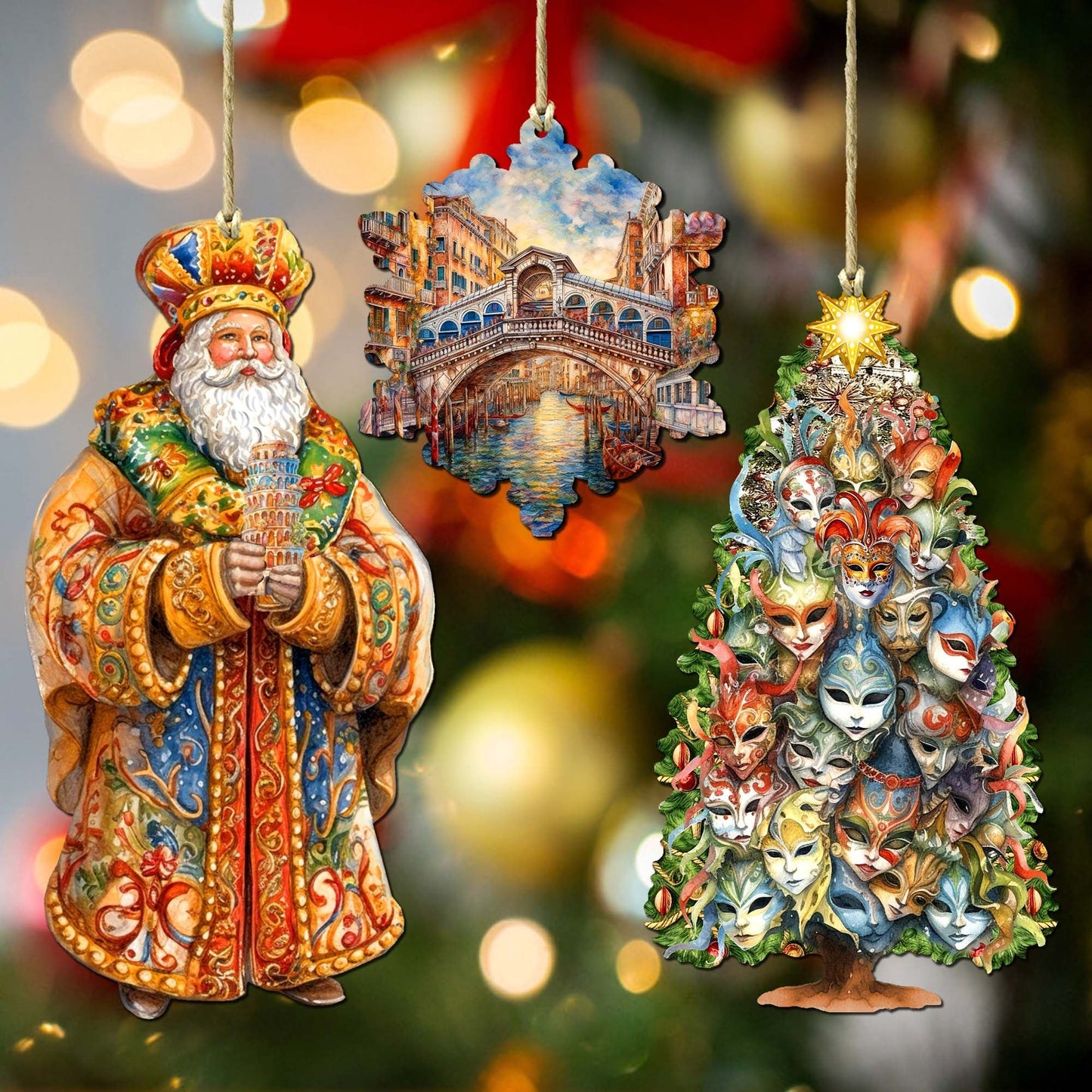 Santas Around the World - Italian Inspired Santa - Wooden Ornaments Set of 3 by G. DeBrekht Christmas Santa Snowman Decor - 8091307S3