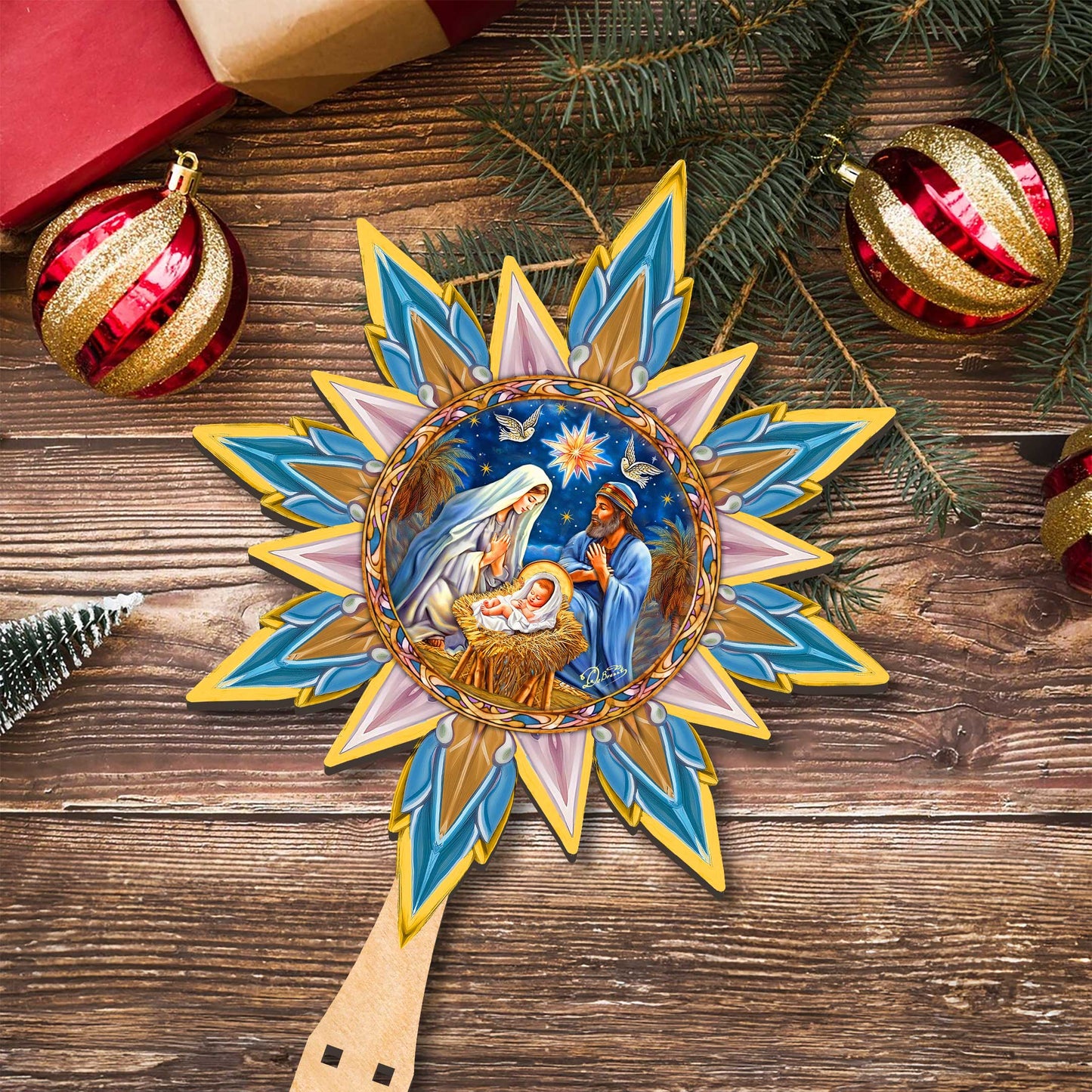 Christmas Story Star Tree Topper Wooden Decor by G. Debrekht - Nativity Holiday Decor - 89501