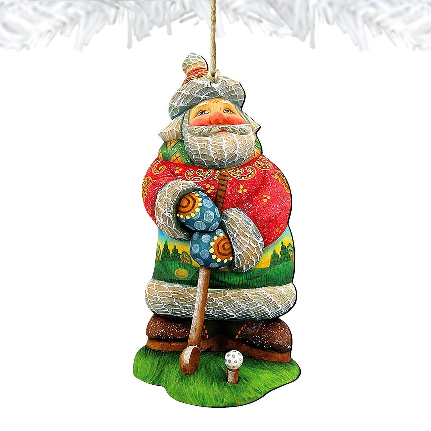 Golfer Santa Christmas Wooden Ornaments by G. DeBrekht - Christmas Santa Snowman Decor - 8157675