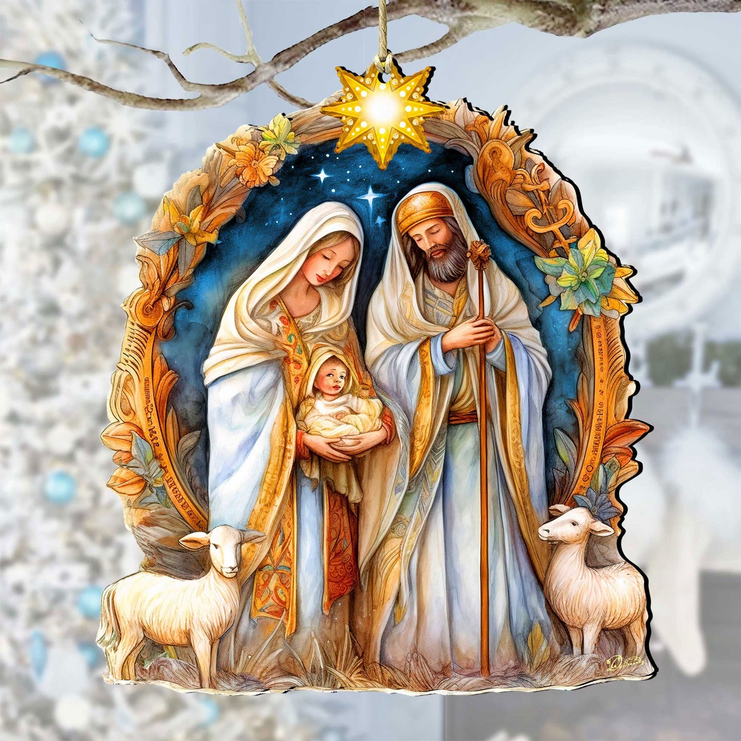 Nostalgic Nativity Scene Wooden Ornaments by G. DeBrekht Nativity Holiday Decor - 8611074