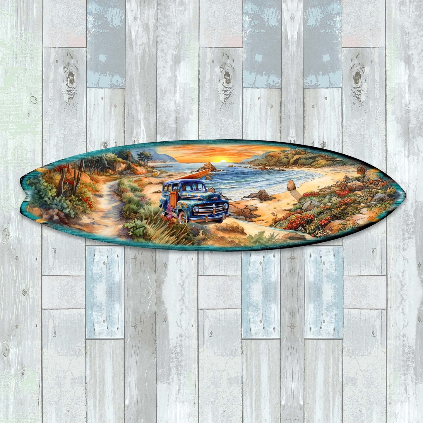 Morning Beach Surfboard Coastal Wall Art by G. DeBrekht - Coastal Holiday Decor - 8490125HS