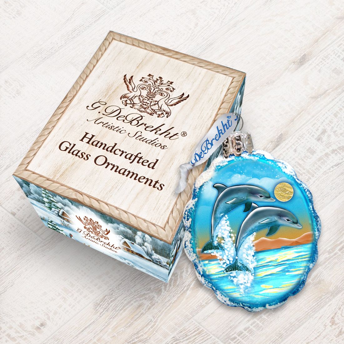 Flower Dolphins Mercury Glass Ornament by G. DeBrekht - Coastal Holiday Decor - 777373