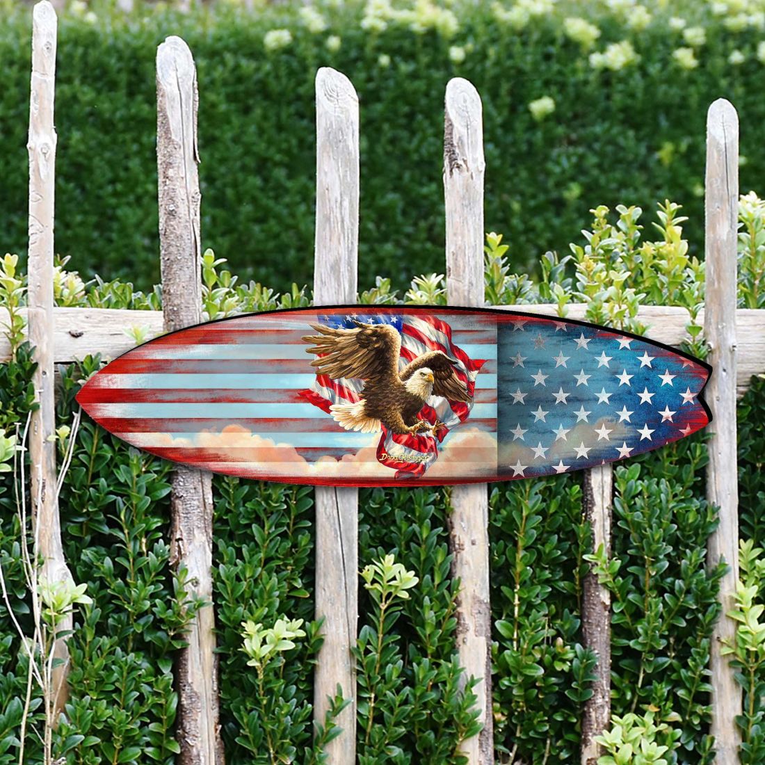 Patriotic American Flag Surfboard Holiday Outdoor Decor Large Ornament by G. DeBrekht - American Christmas Decor - 8490108MS