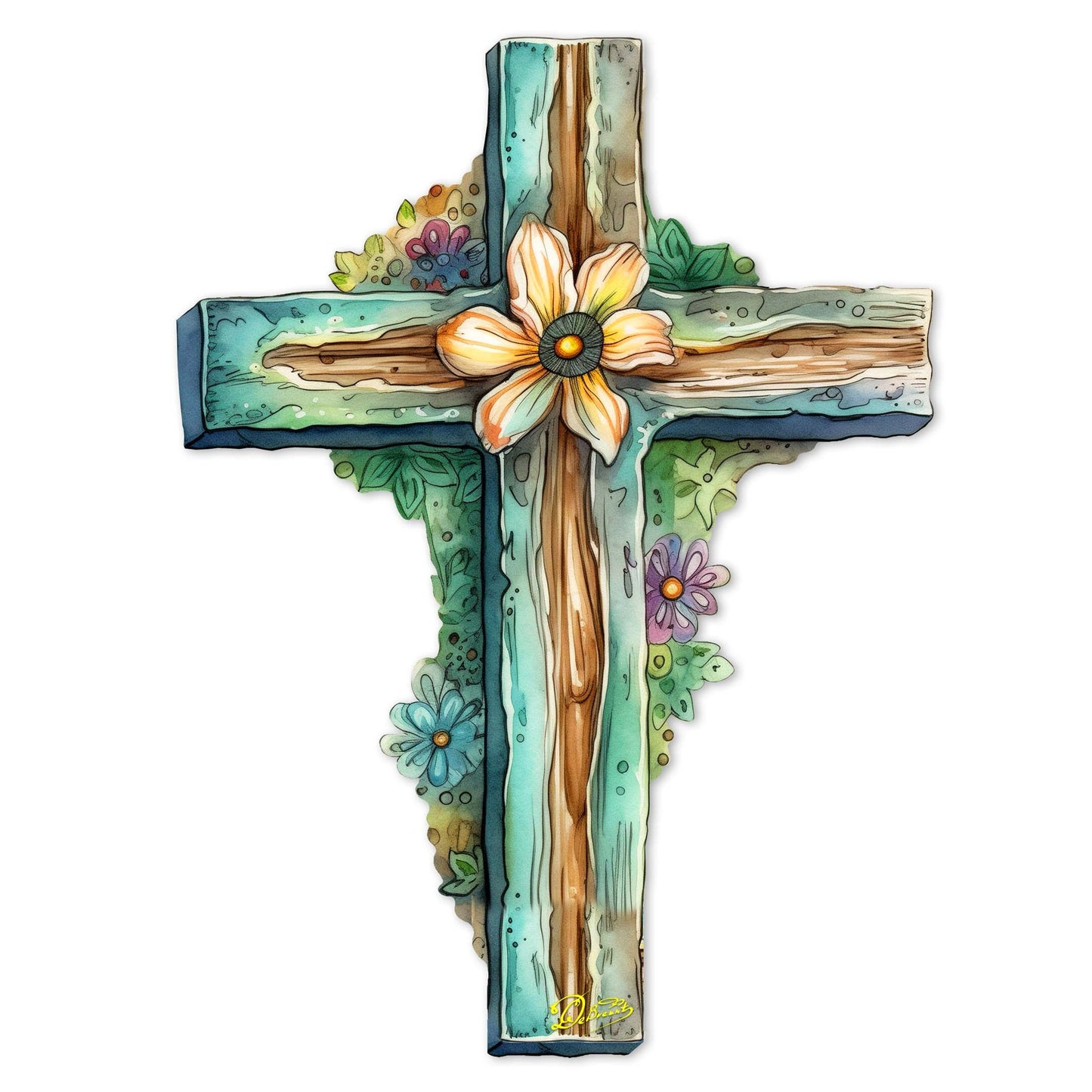 Teal Cross Holiday Door Decor by G. Debrekht - Easter Spring Decor - 8688164H