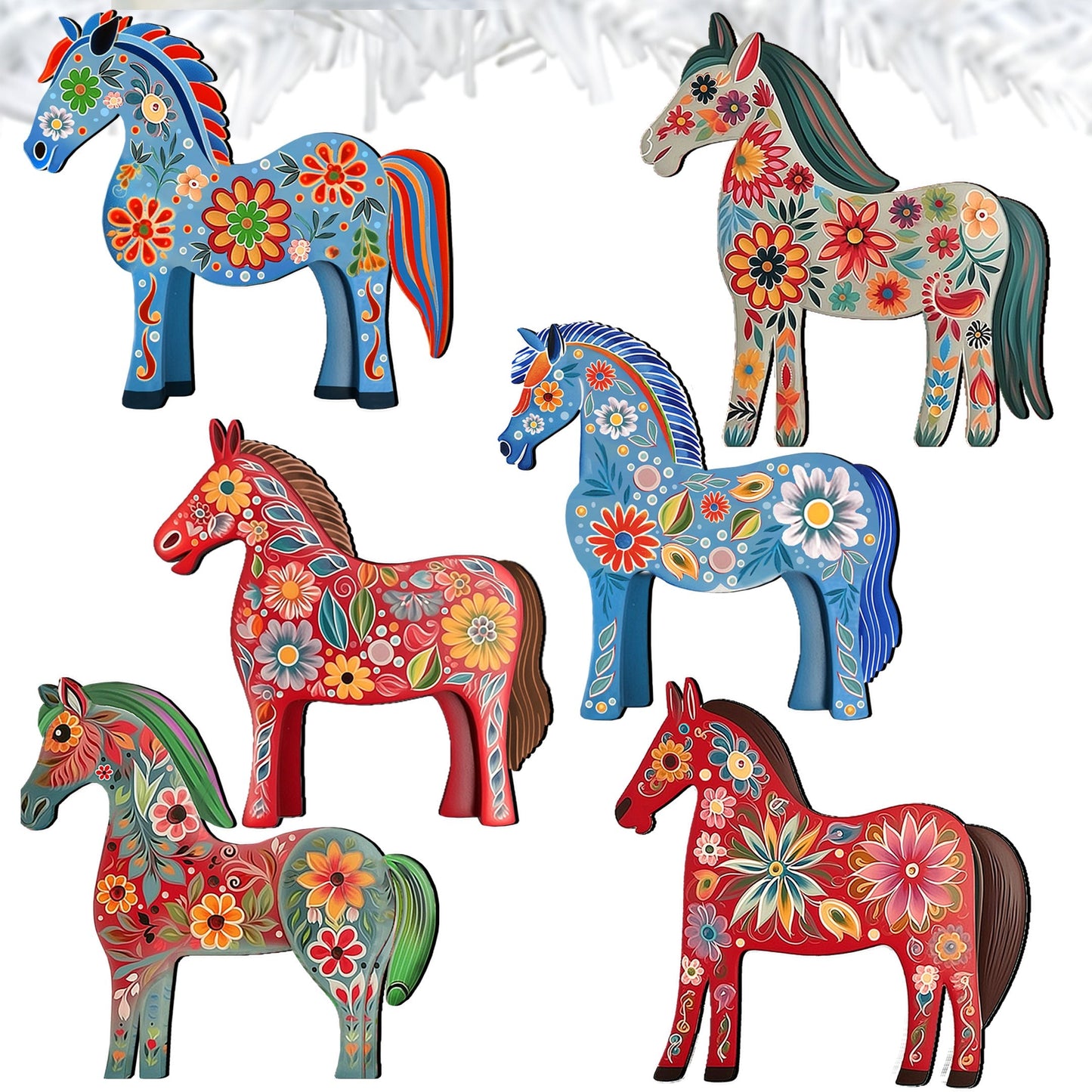 Danish Horses Decorative Wooden Clip-on Ornaments Set of 6 by G. Debrekht - Love Family Decor - 8090075C-S6