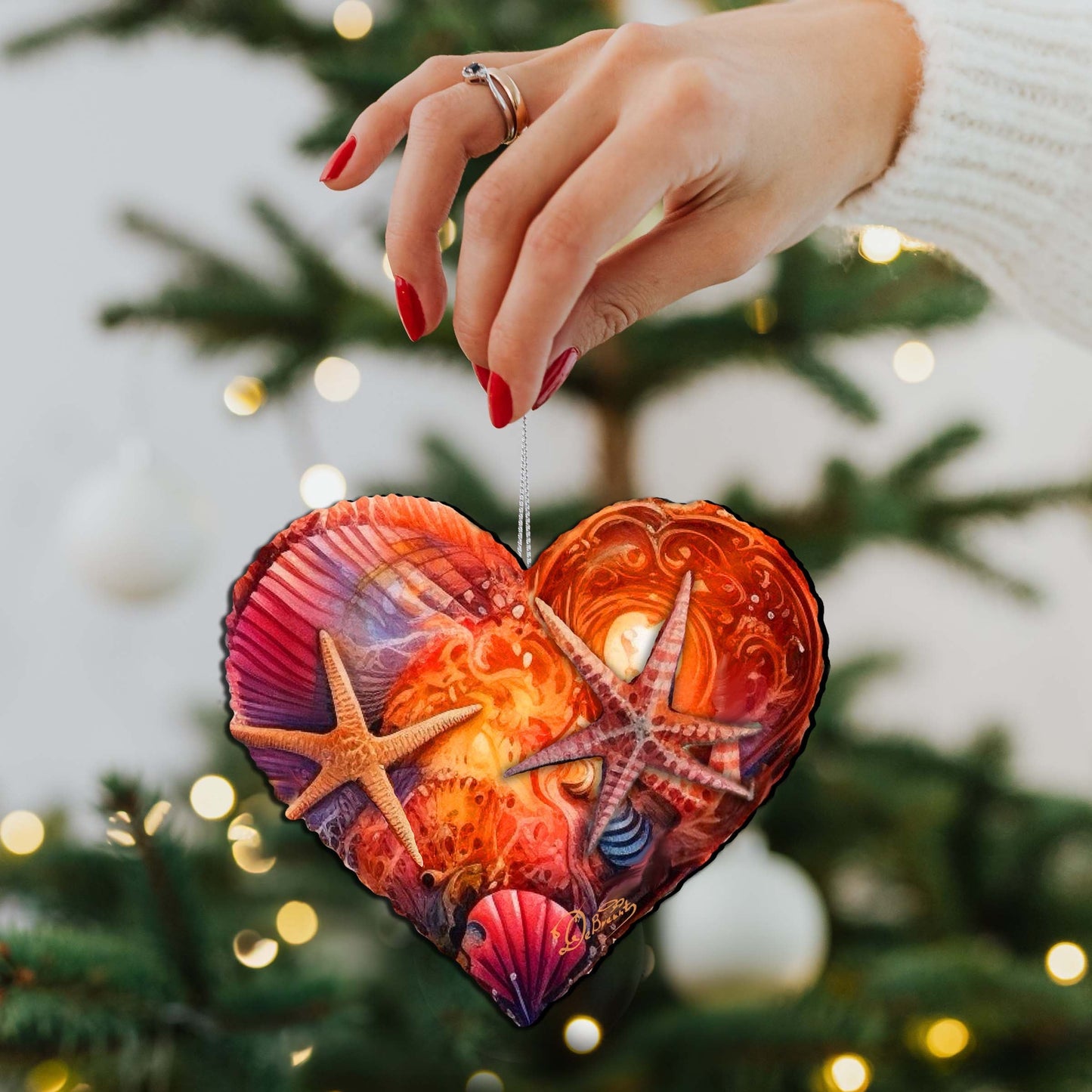 Holiday Coastal Ornaments - Coastal Heart Wooden Ornaments by G.Debrekht Coastal Holiday Decor - 8688199