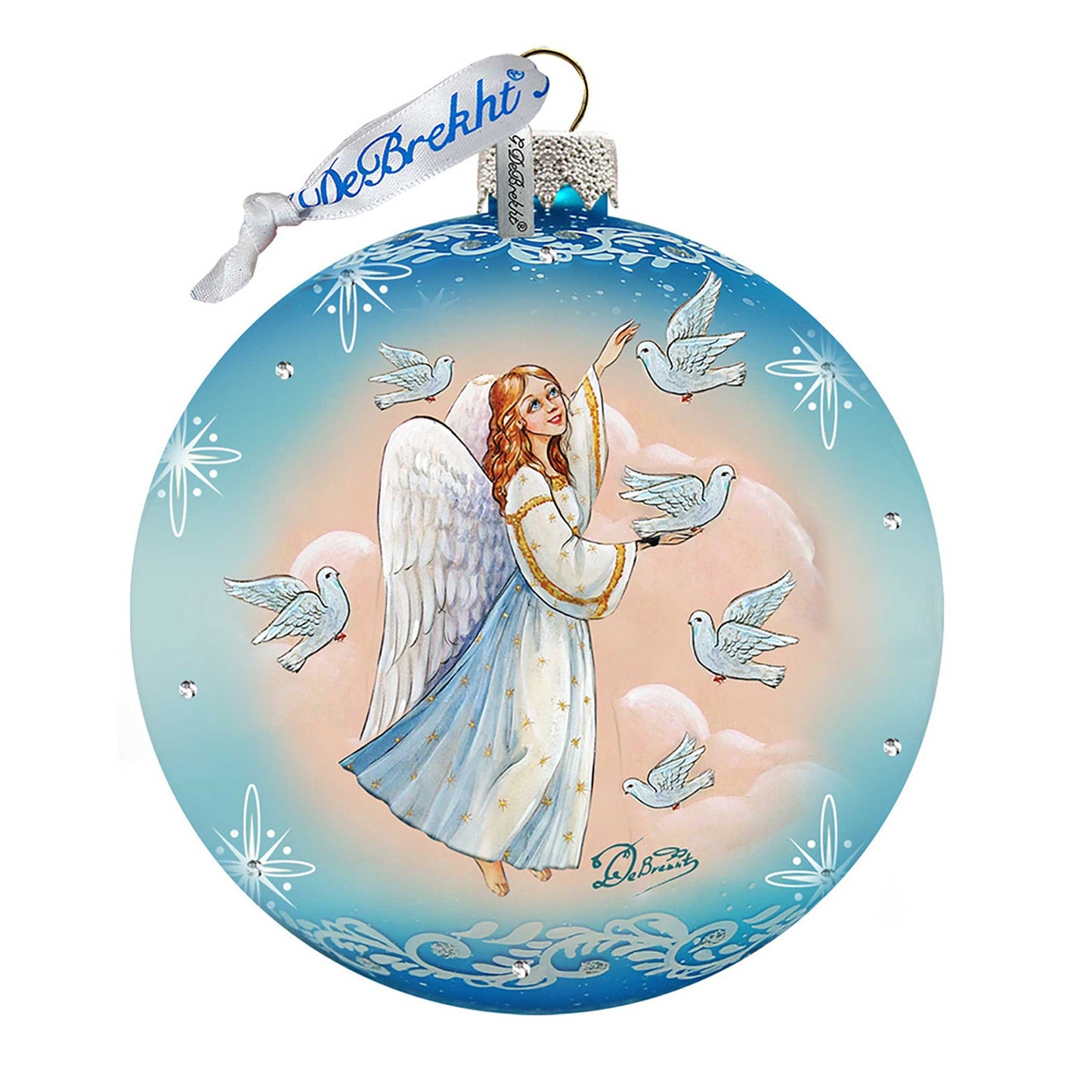 Angel Doves Ball Glass Ornament by G. DeBrekht - Nativity Holiday Decor - 73561