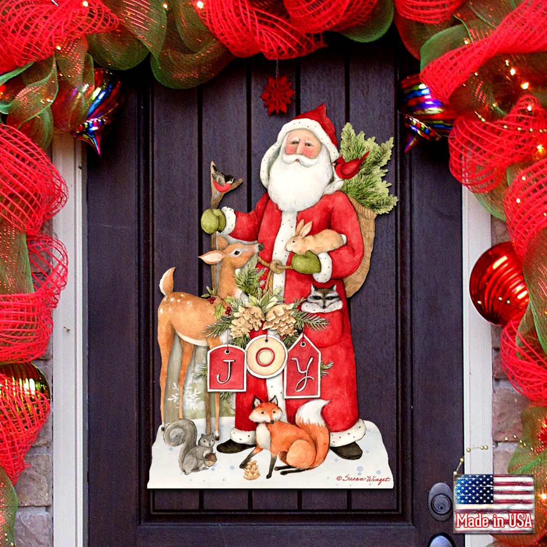 Woodland Frosty Santa Door Decor by Susan Winget - Christmas Santa Snowman Decor
