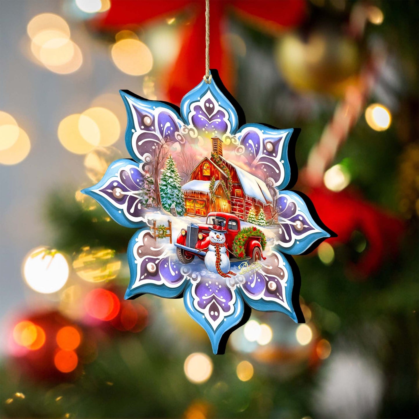 Christmas Red Barn Snowflake Wooden Ornaments by G. Debrekht - Christmas Decor - 8688429