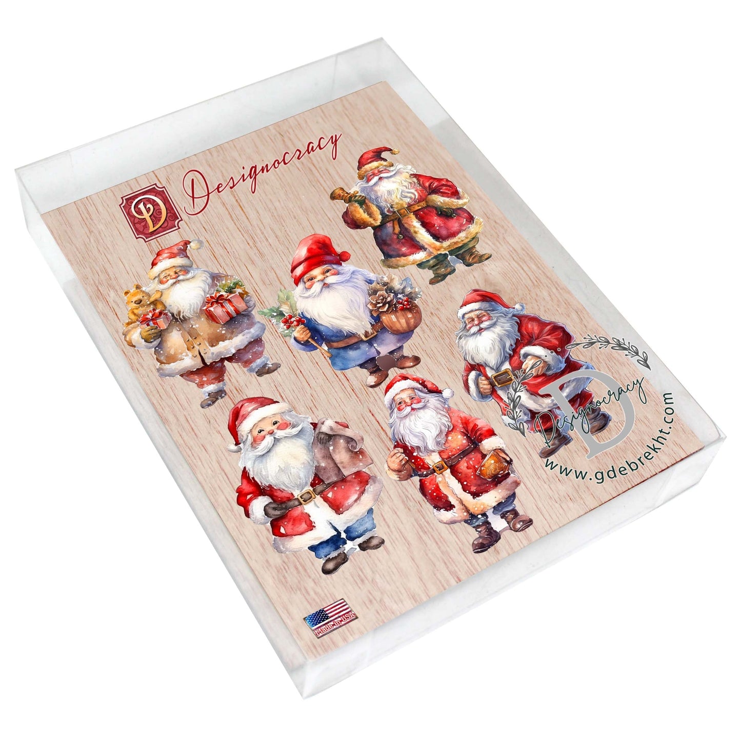 Santa Decorative Wooden Magnets Set of 6 by G. Debrekht - Christmas Santa Snowman Decor - 8090009G-S6
