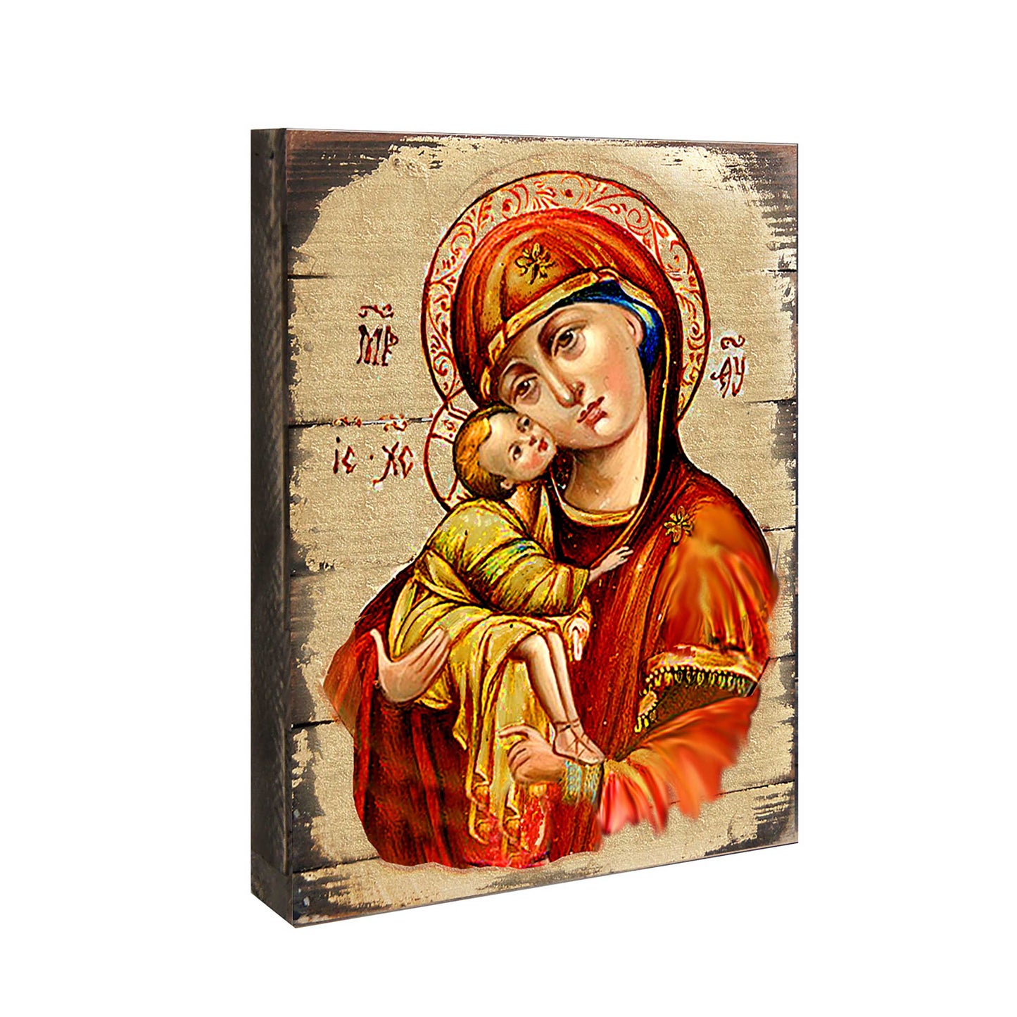 Vladimir Virgin Mary Wooden Gold Plated Religious Orthodox Sacred Icon - Inspirational Icon Decor - 85011