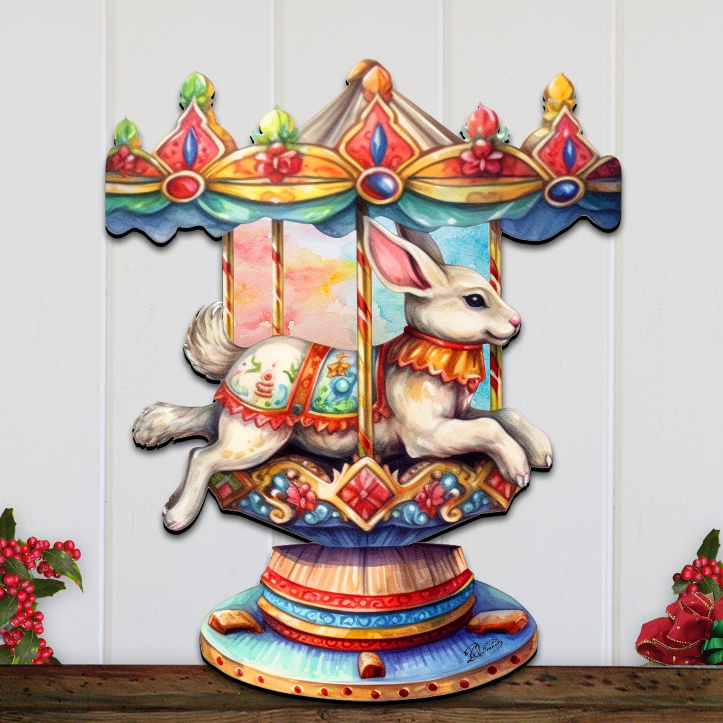 Carousel Bunny Holiday Door Decor  by G. Debrekht - Christmas Decor - 8611026H