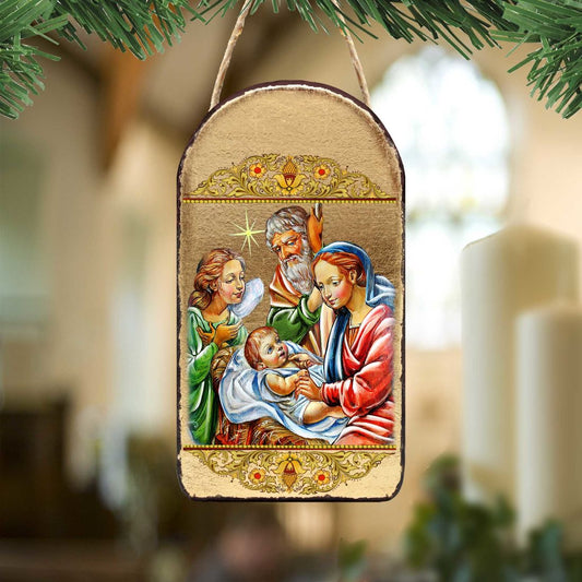Nativity with Angel Religious Christian Sacred Icon Ornament - Inspirational Icon Decor - 87049