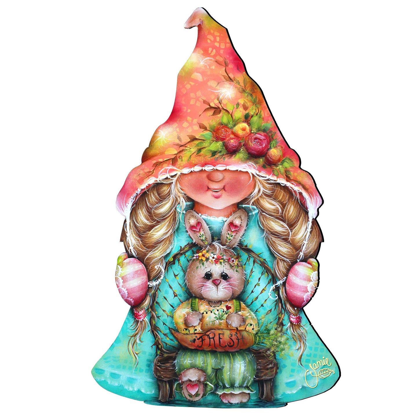 Gnome Girl Bunny Easter Door Decor by Jamie Mills-Price - Easter Spring Decor - 8457610H