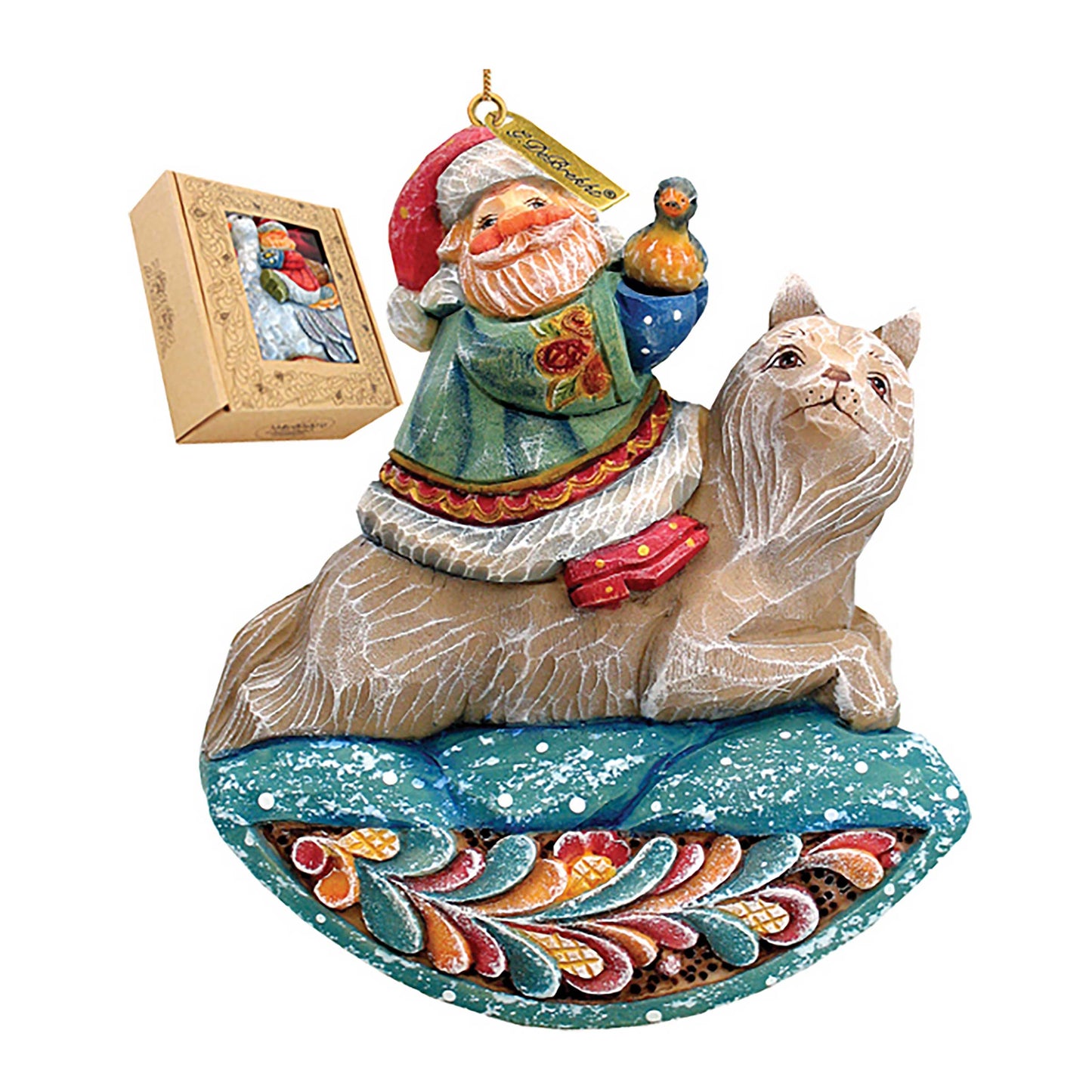 Santa On Wolf Sculpted Hand-Painted Christmas Ornament by G. DeBrekht - Christmas Santa Snowman Decor - 63136