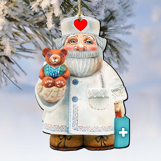 Teddy Bear Doctor Wooden Ornaments by G. DeBrekht - Christmas Santa Snowman Decor - 8151923