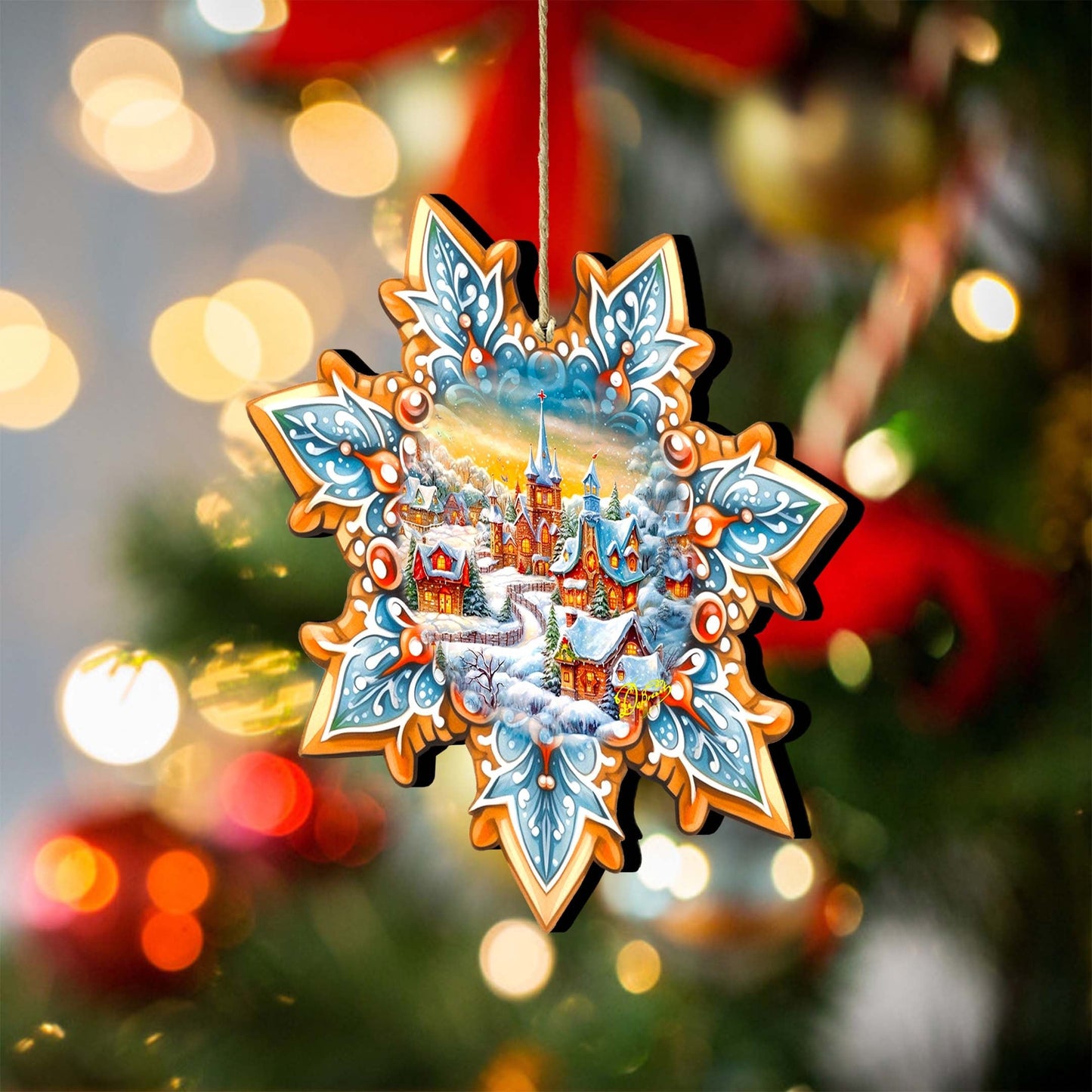 Christmas Night Snowflake Wooden Ornaments by G. Debrekht - Christmas Decor - 8688416