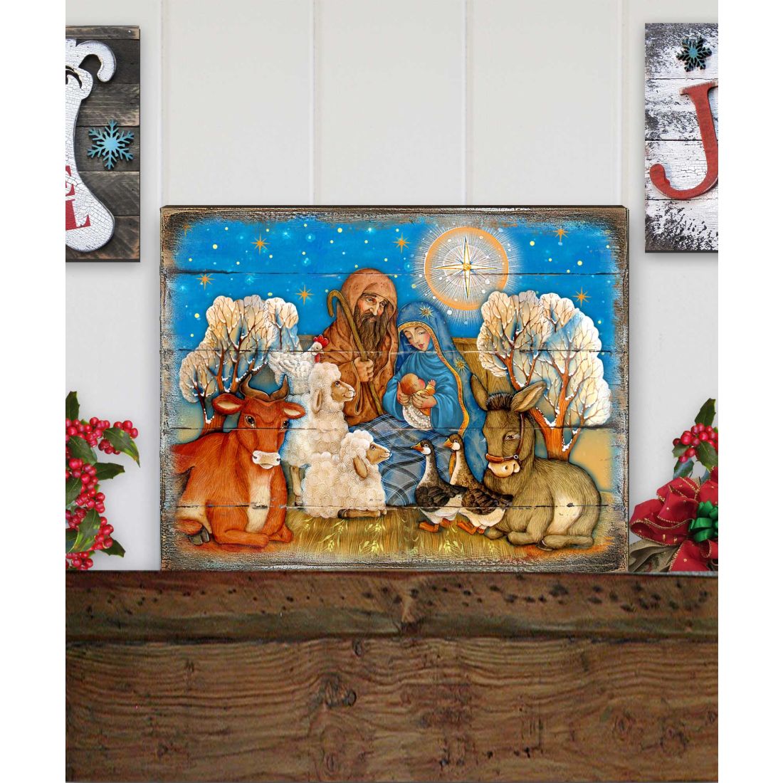Nostalgic Nativity Wooden Wall Art by G. DeBrekht - Nativity Holiday Decor - 8673852B