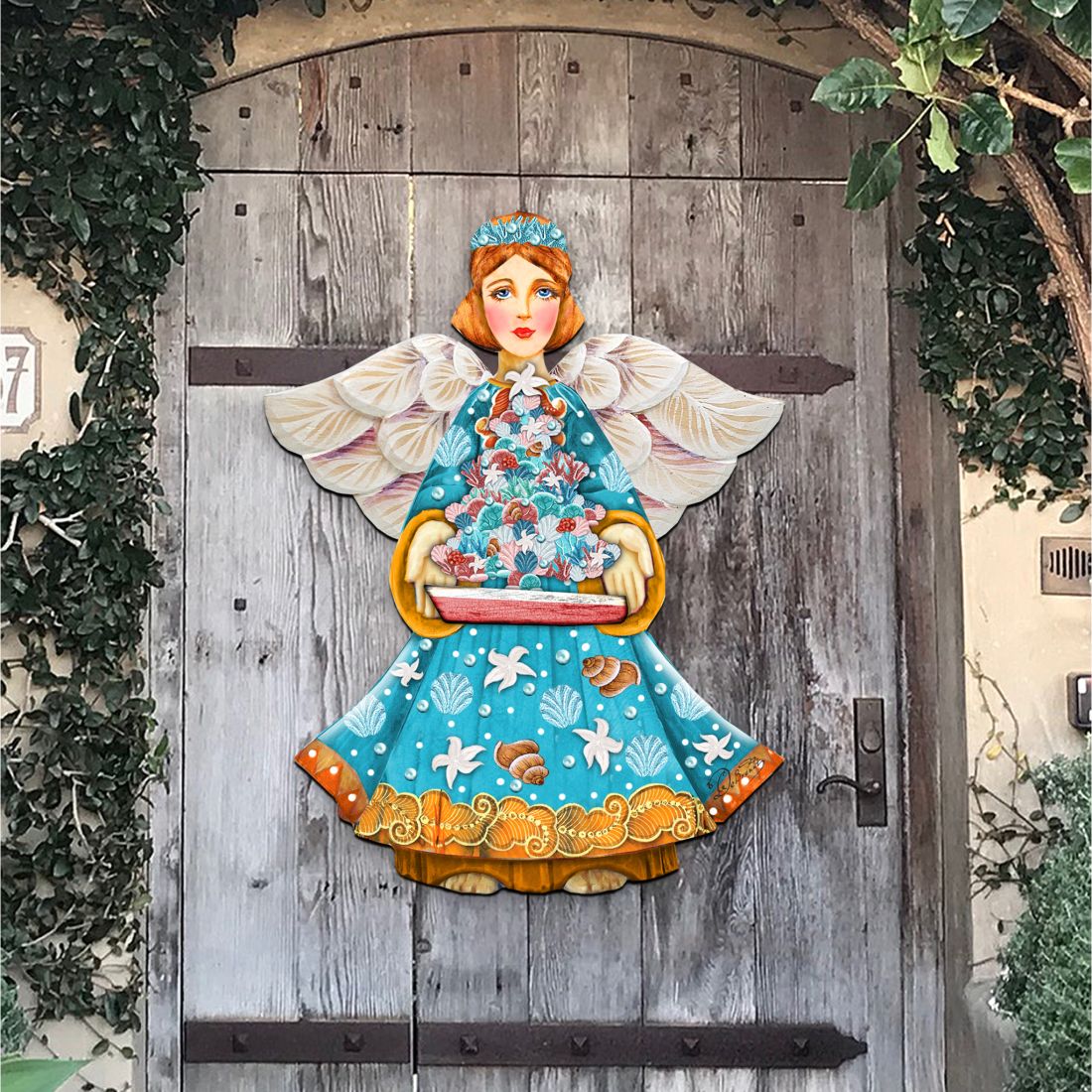 Christmas Tree Boat Guardian Door Decor by G. DeBrekht - Coastal Holiday Decor - 8152724-3H