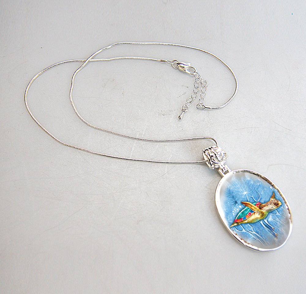 Turtle Pendant Silver-Plated Mother of Pearl Jewelry Pendant Necklace - 44053