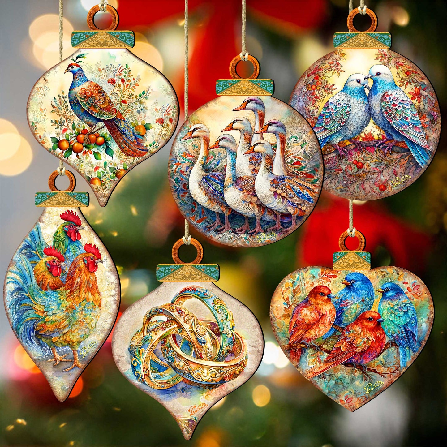 Twelve Days of Christmas Wooden Ornaments Set of 12 by G. DeBrekht - Christmas Decor 12 Days of Christmas - 8610102-S12